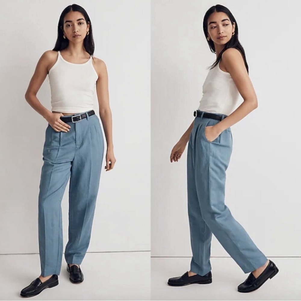 Madewell High-Rise Pleated Trousers in Dusty Blue